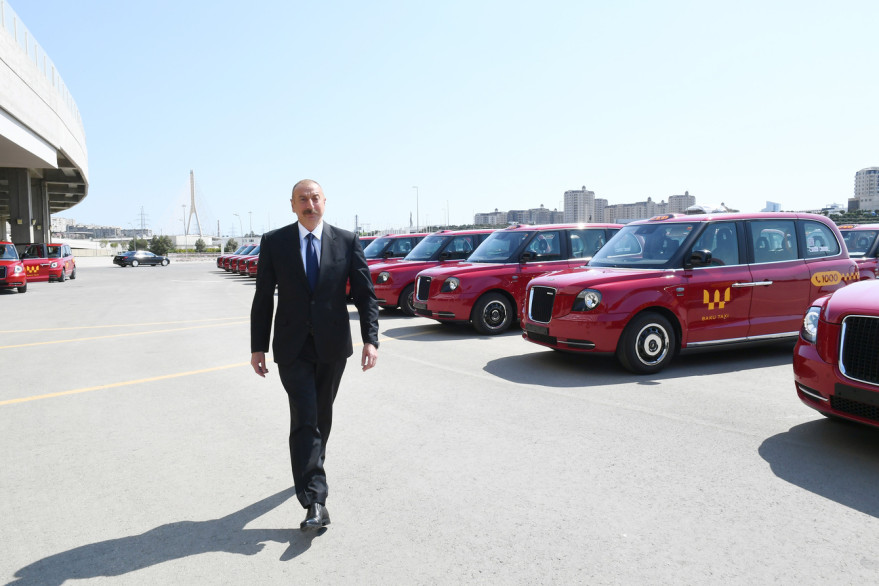 President Ilham Aliyev viewed new LEVC TX London taxis delivered to Baku