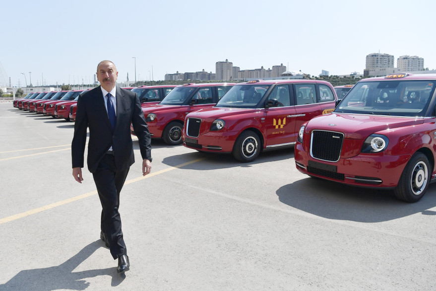 President Ilham Aliyev viewed new LEVC TX London taxis delivered to Baku