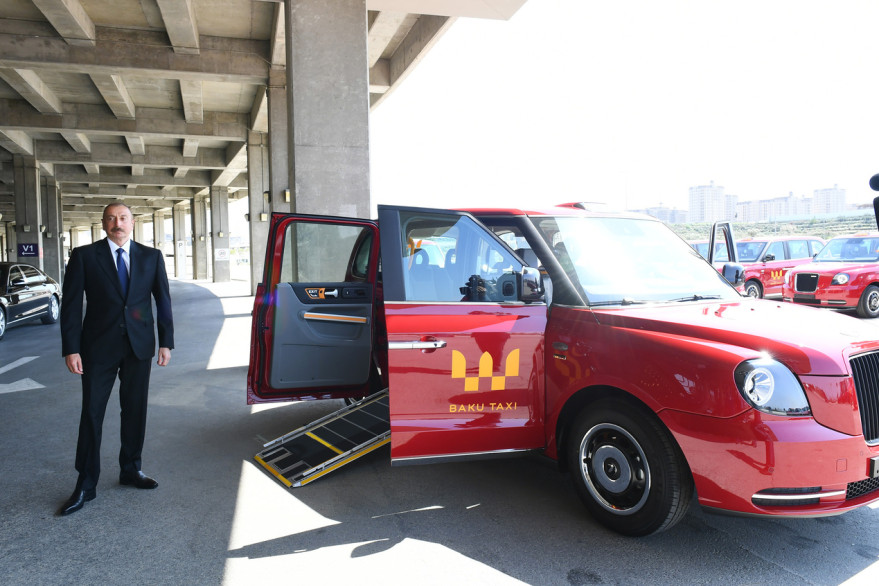 President Ilham Aliyev viewed new LEVC TX London taxis delivered to Baku