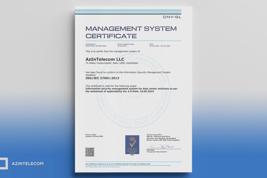 “AzInTelecom” Beynəlxalq İnformasiya Təhlükəsizliyi Standartının etibarlılıq müddətini bir daha uzatdı 