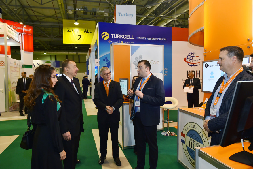 President Ilham Aliyev views  Bakutel 2016 exhibition