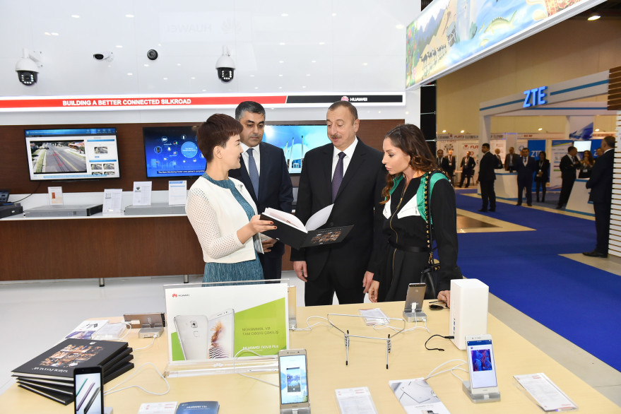 President Ilham Aliyev views  Bakutel 2016 exhibition