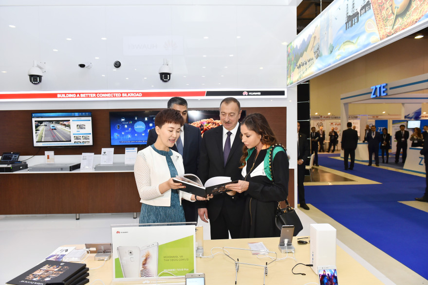 President Ilham Aliyev views  Bakutel 2016 exhibition