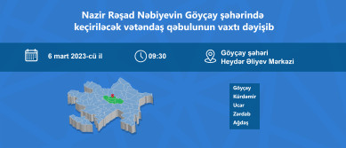 Nazir Rəşad Nəbiyev Göyçay şəhərində vətəndaşları 6 martda qəbul edəcək