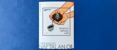 A block of postage stamps dedicated to “Naftalan Medicinal Oil” issued