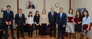 A group of communications workers awarded honorary titles and prizes