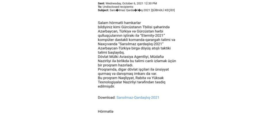 Xəbərdarlıq: Vətəndaşlara  e-poçt üzərindən müxtəlif hərbi  təlimlərin keçirildiyi ilə bağlı saxta  məktublar göndərilir