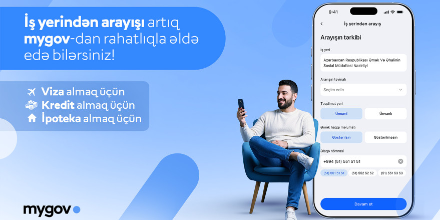Vətəndaşlar artıq iş yerinə dair arayışı “mygov”dan da əldə edə biləcəklər