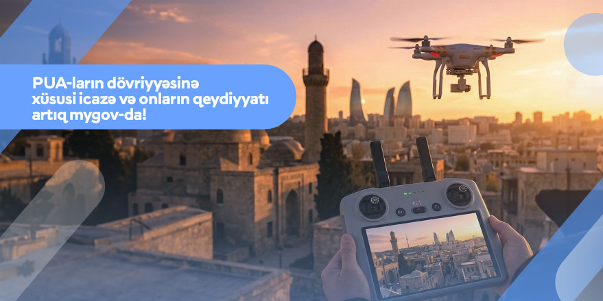 Mülki pilotsuz uçuş aparatlarının dövriyyəsinə xüsusi icazənin verilməsi və dövlət qeydiyyatına alınması üzrə müraciətlər artıq rəqəmsal formada “mygov” üzərindən edilə bilər