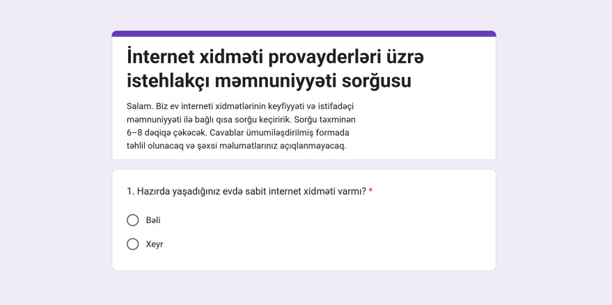 İKTA sabit internet xidmətləri üzrə istehlakçı məmnuniyyəti sorğusuna başlayıb