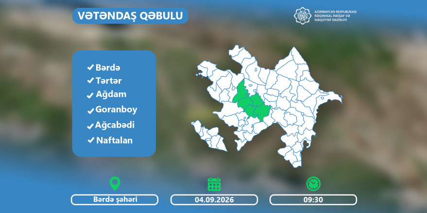 Nazir Rəşad Nəbiyev Bərdədə vətəndaşları qəbul edəcək